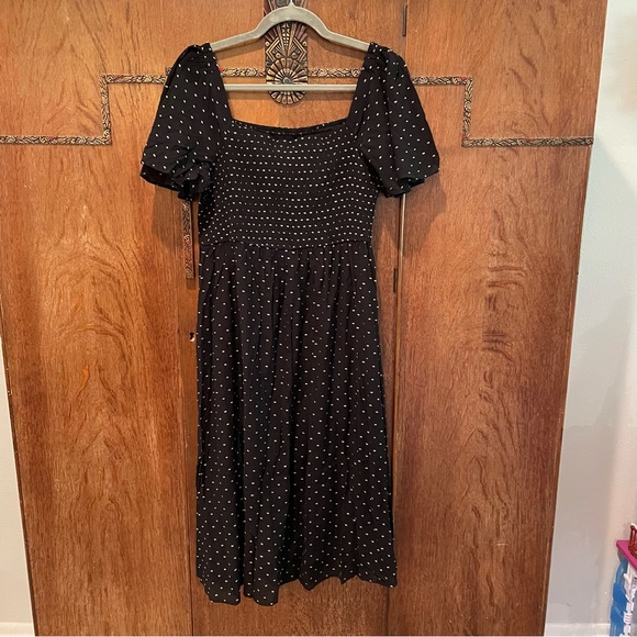 NWT OTT Black Midi Dress with Tan Dash Pattern | Large - Picture 2 of 13